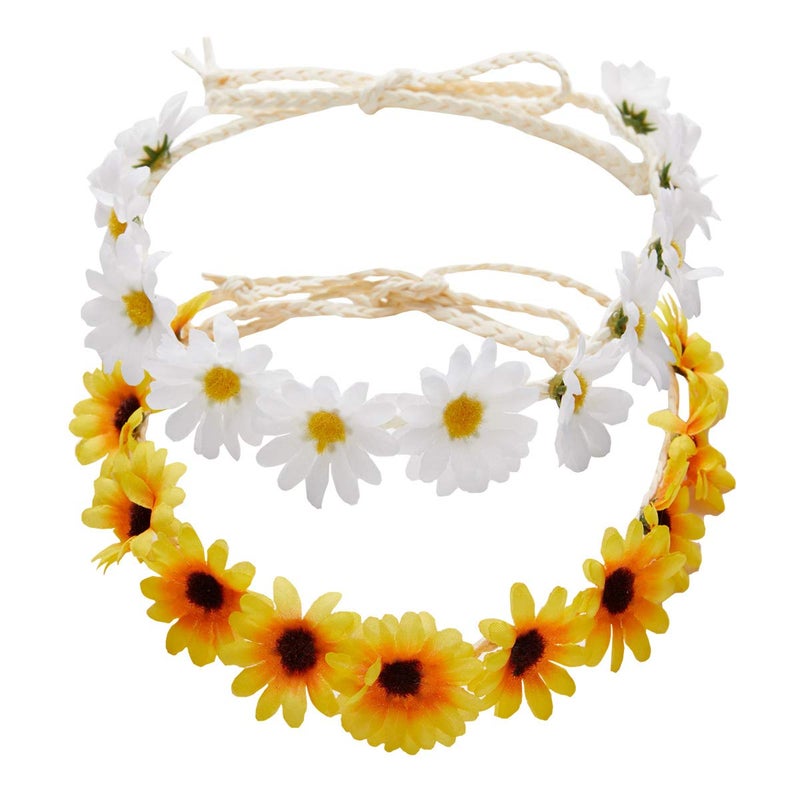 zYoung 2 Pcs Fashion Flower Headband Sunflower Hair Wreath Festival Hair Band Bridal Headpiece - Image 1